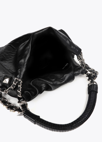 Medium-sized wrinkled faux leather bag with metal details and XL studs