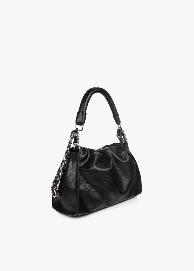 Medium-sized wrinkled faux leather bag with...