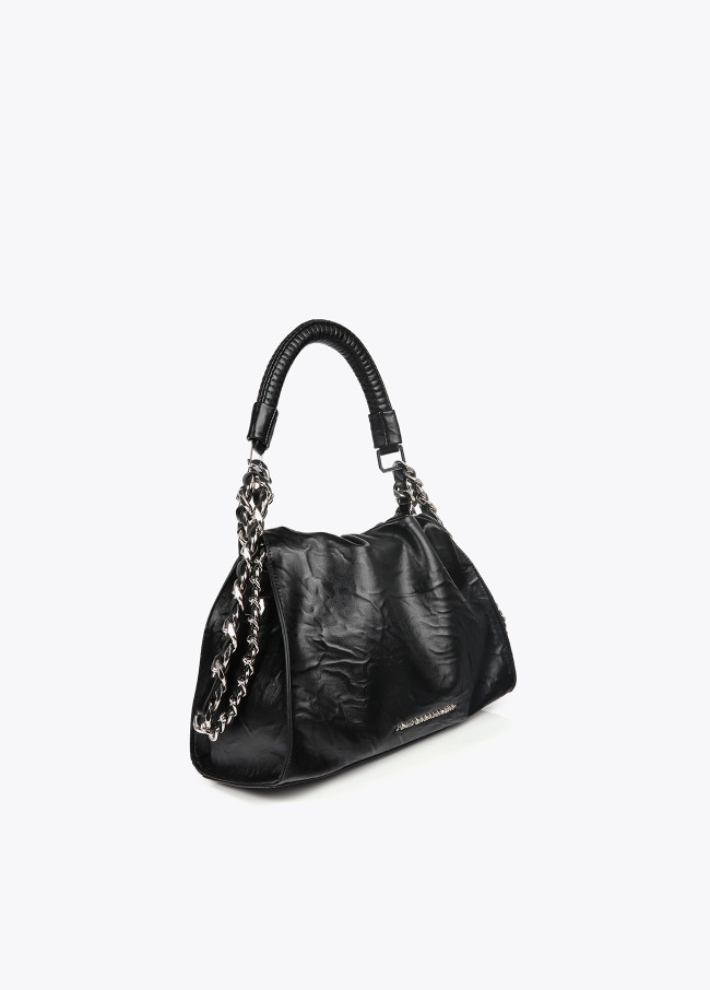 Medium-sized wrinkled faux leather bag with...