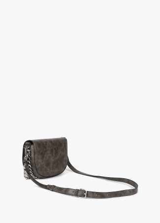Distressed faux leather crossbody bag with flap and chain detail