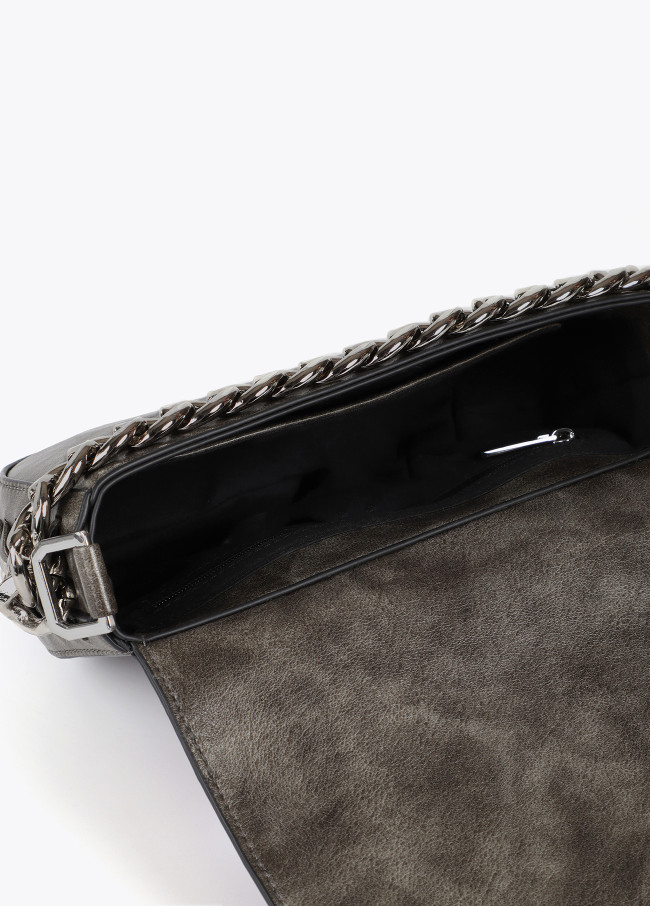 Distressed faux leather crossbody bag with flap...