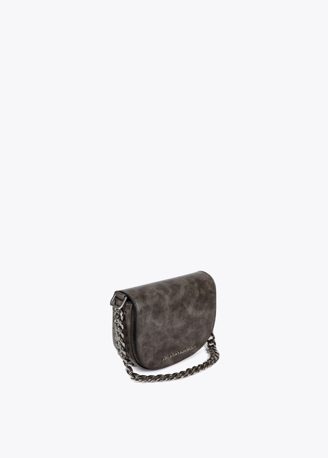 Distressed faux leather crossbody bag with flap...