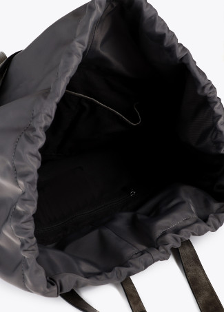 Distressed faux leather tote bag with chain detail