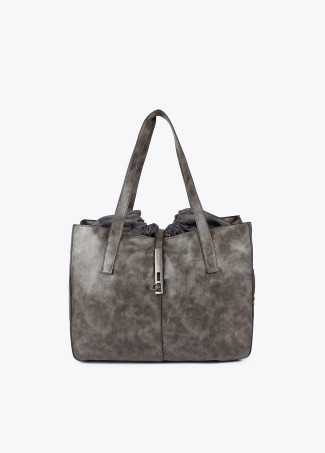 Distressed faux leather tote bag with chain detail