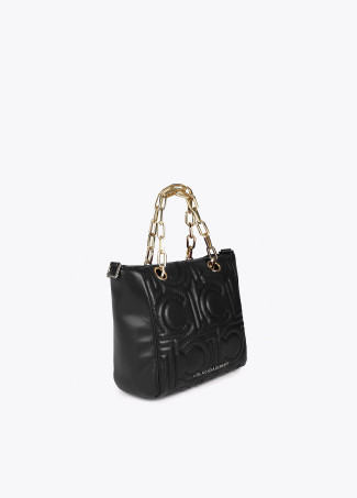 Mini quilted faux leather logo tote bag with mixed chain strap