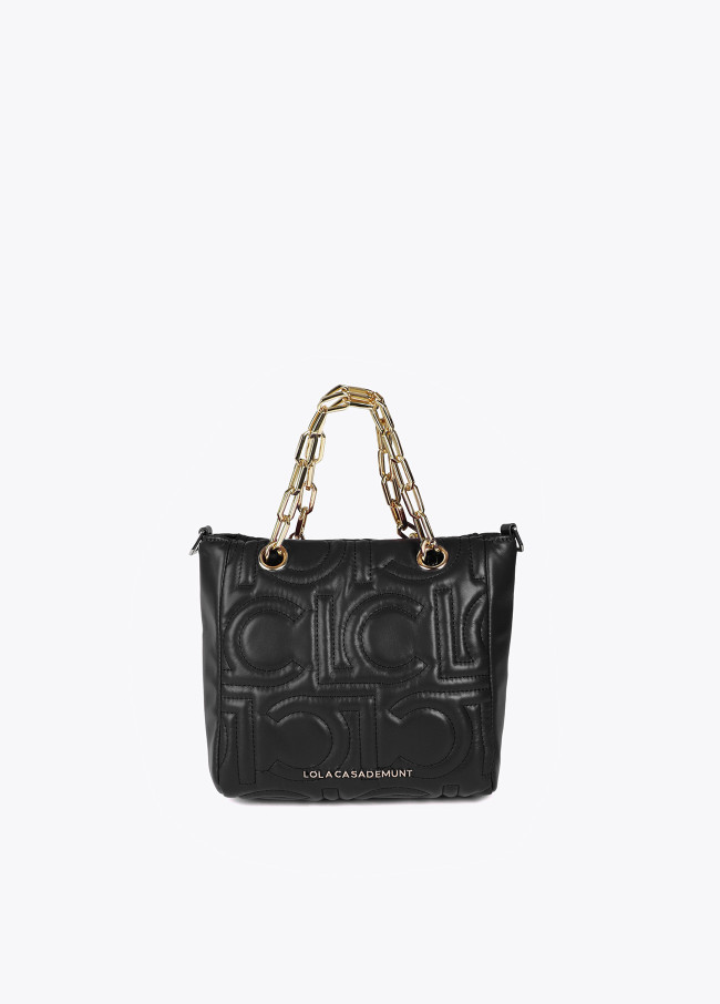 Mini quilted faux leather logo tote bag with...