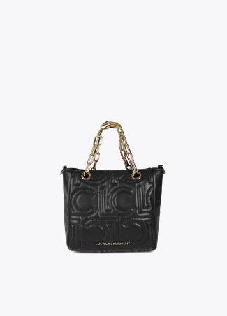 Mini quilted faux leather logo tote bag with mixed chain strap