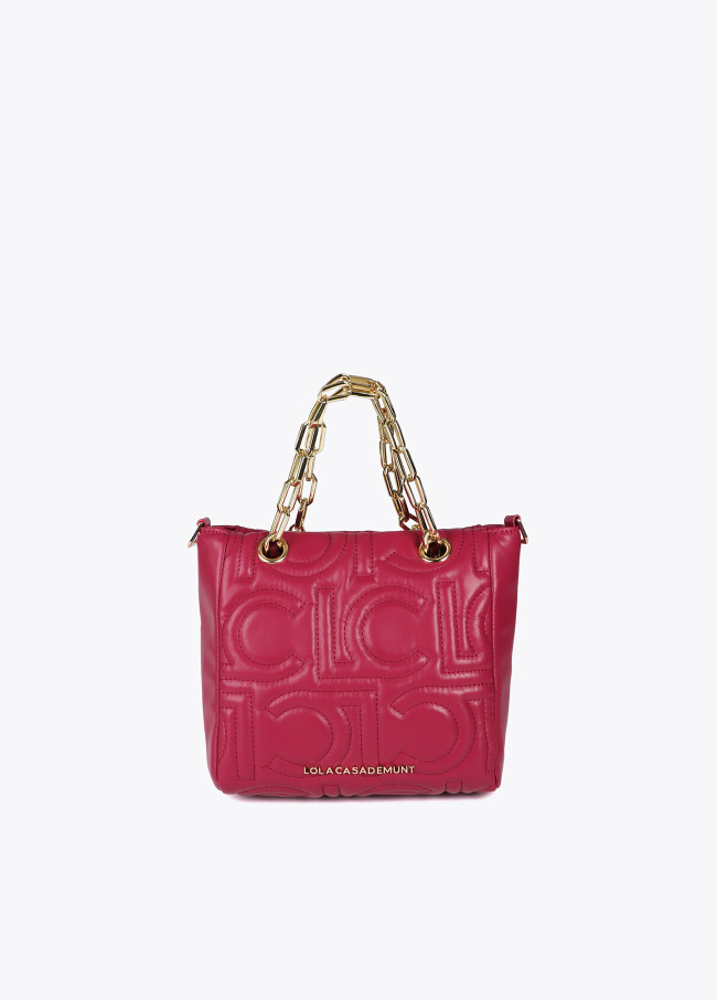 Mini quilted faux leather logo tote bag with...