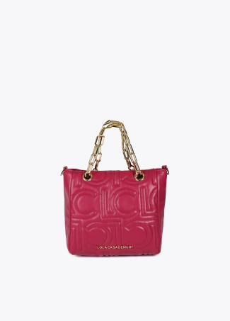 Mini quilted faux leather logo tote bag with mixed chain strap