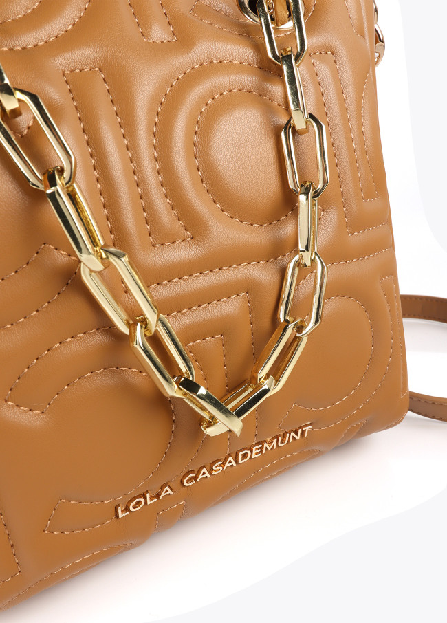 Mini quilted faux leather logo tote bag with...