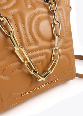 Mini quilted faux leather logo tote bag with mixed chain strap