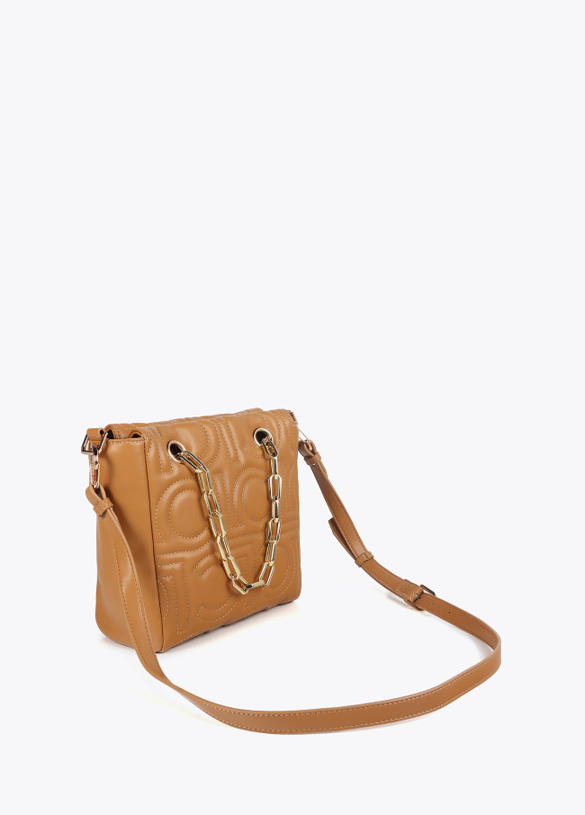 Mini quilted faux leather logo tote bag with...