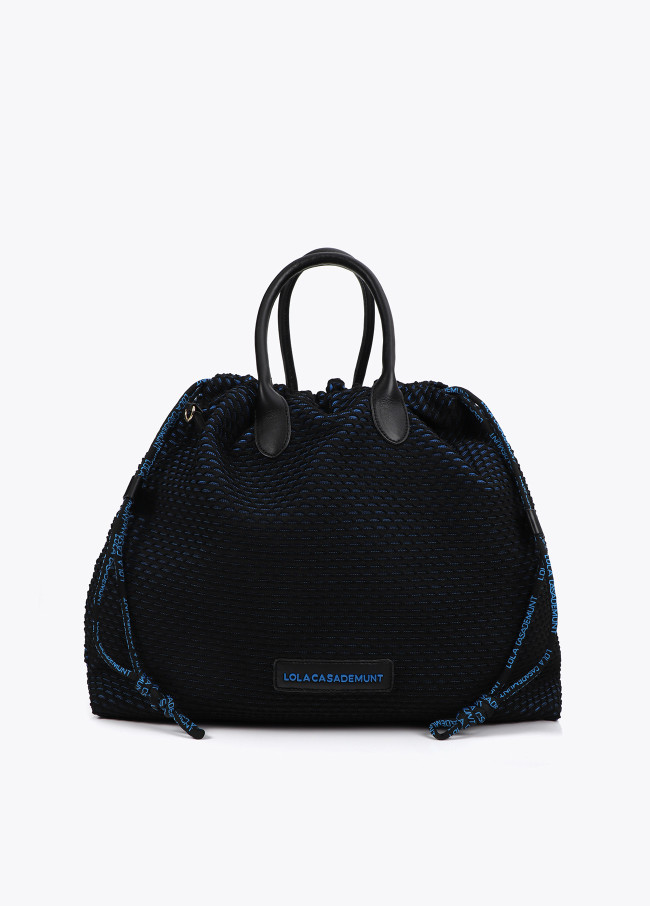 Mesh fabric bag with blue interior