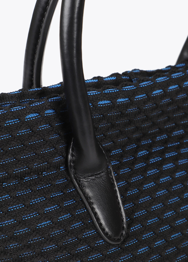 Mesh fabric crossbody bag with blue interior