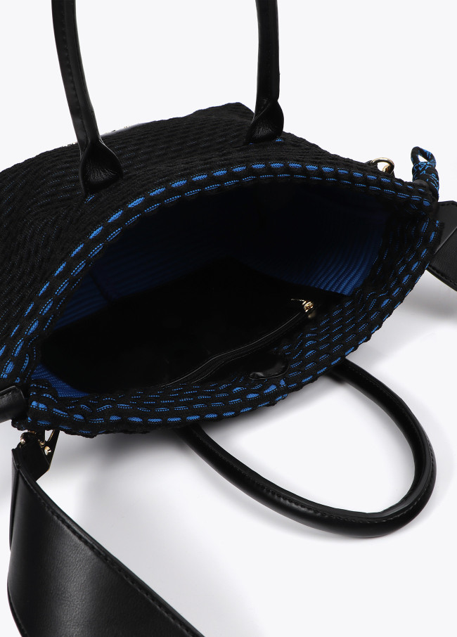 Mesh fabric crossbody bag with blue interior