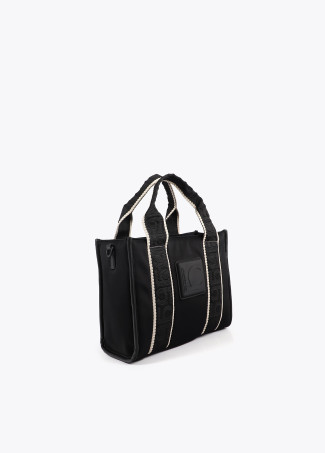 Mini shopper em tecido neoprene com logotipo de silicone tom sobre tom