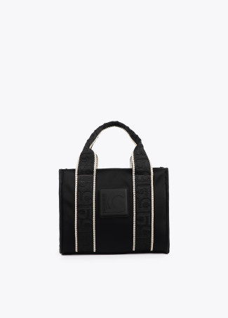 Mini shopper em tecido neoprene com logotipo de silicone tom sobre tom