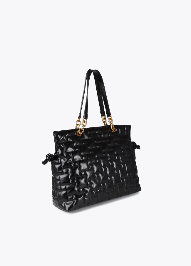 Quilted tote bag with contrast chain and faux...