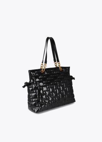 Quilted tote bag with contrast chain and faux leather strap