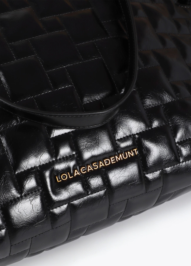 Quilted tote bag with contrast chain and faux...