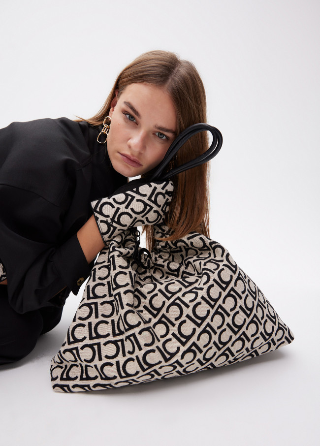Jacquard fabric tote bag with flocked LC
