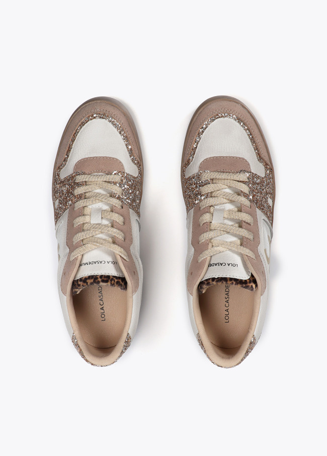 Wedge heel trainers with leather details