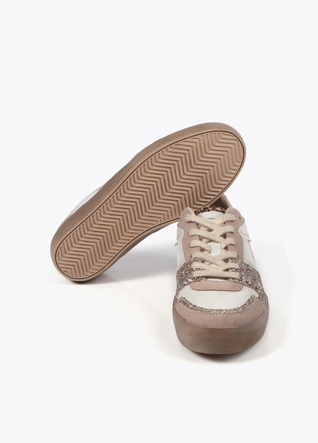 Wedge heel trainers with leather details