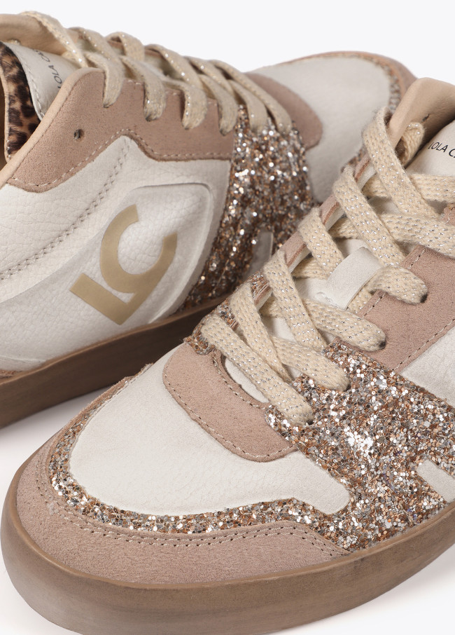 Wedge heel trainers with leather details