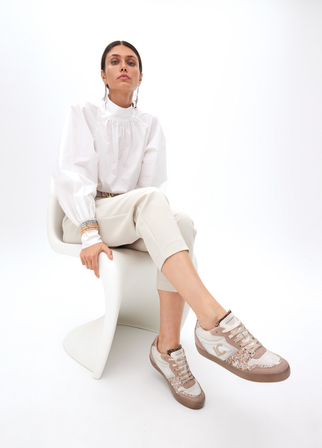 Wedge heel trainers with leather details