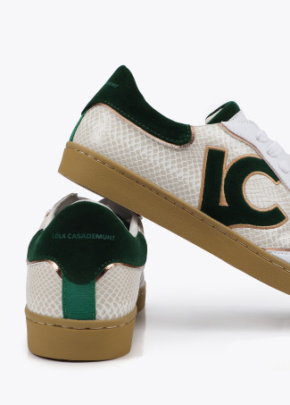 Trainers with snakeskin effect and leather details