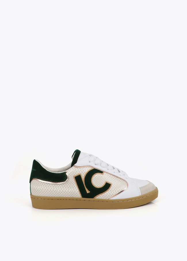 Trainers with snakeskin effect and leather details