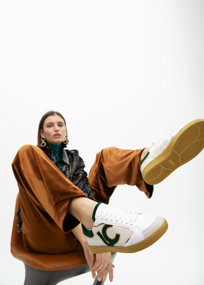 Trainers with snakeskin effect and leather details