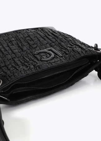 Gathered faux leather crossbody bag