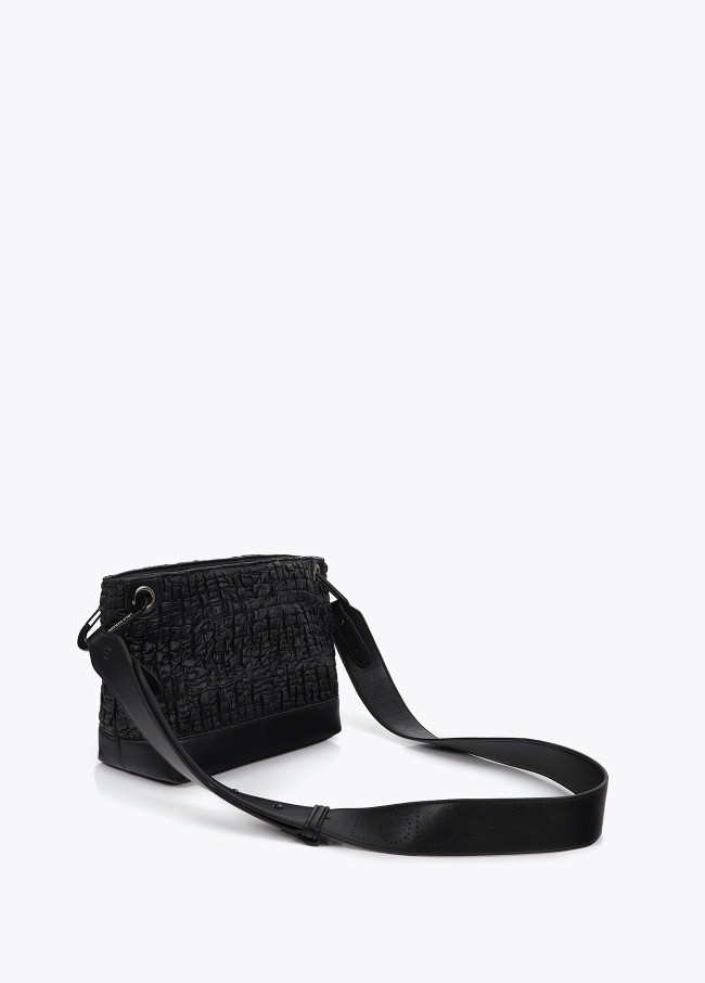 Gathered faux leather crossbody bag