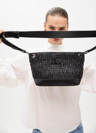 Gathered faux leather crossbody bag