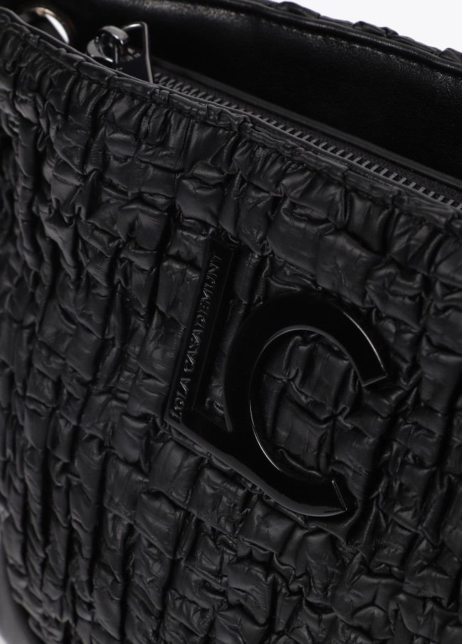 Gathered faux leather crossbody bag