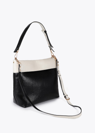 Two-tone wrinkled faux leather hobo bag