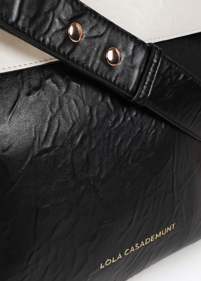 Two-tone wrinkled faux leather hobo bag