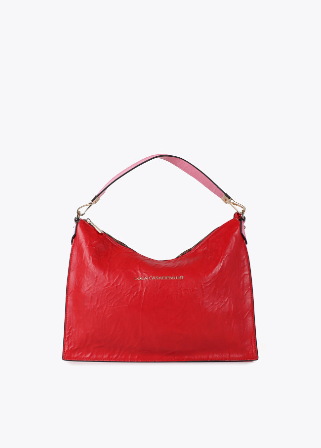 Sac bandoulière effet cuir froissé bicolore