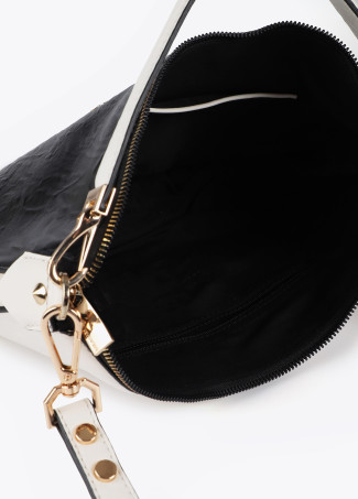 Two-tone wrinkled faux leather crossbody bag