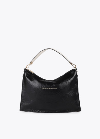 Two-tone wrinkled faux leather crossbody bag