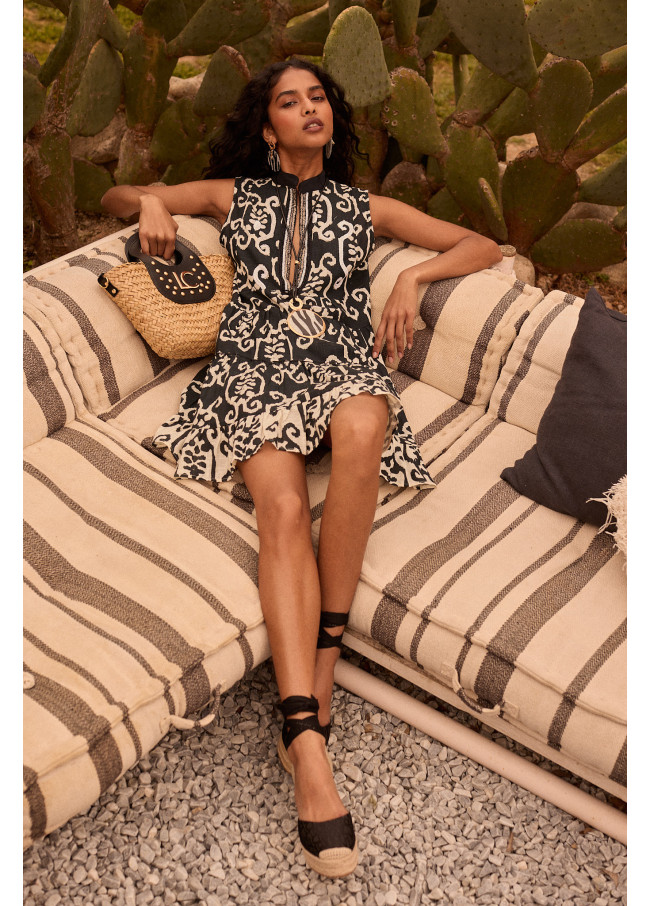 Black and white Kurta with ruffles