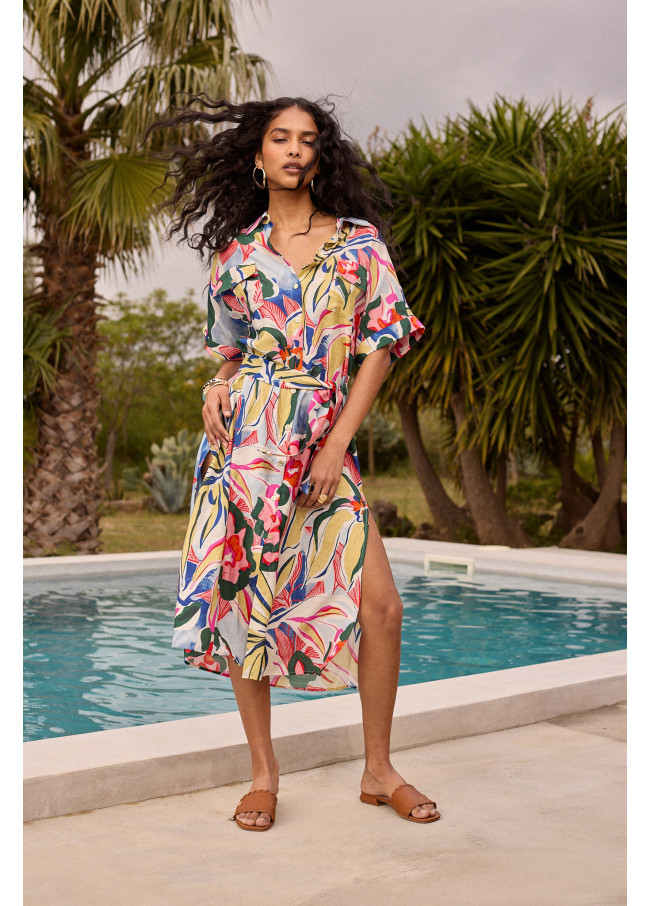 Vestido camisero manga corta estampado floral