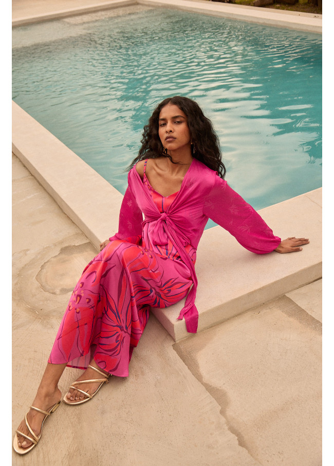 Bedrucktes Satinkleid mit Trägern