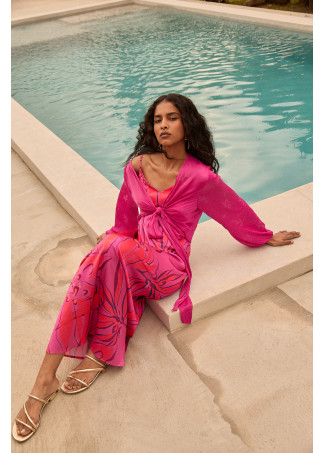 Bedrucktes Satinkleid mit Trägern