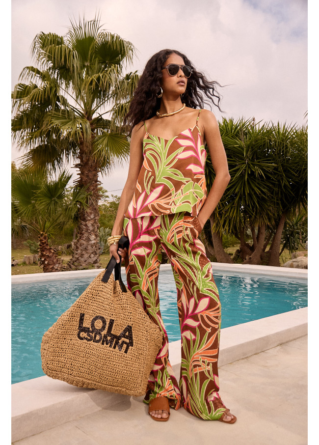 Top rendilhado com alças estampado floral
