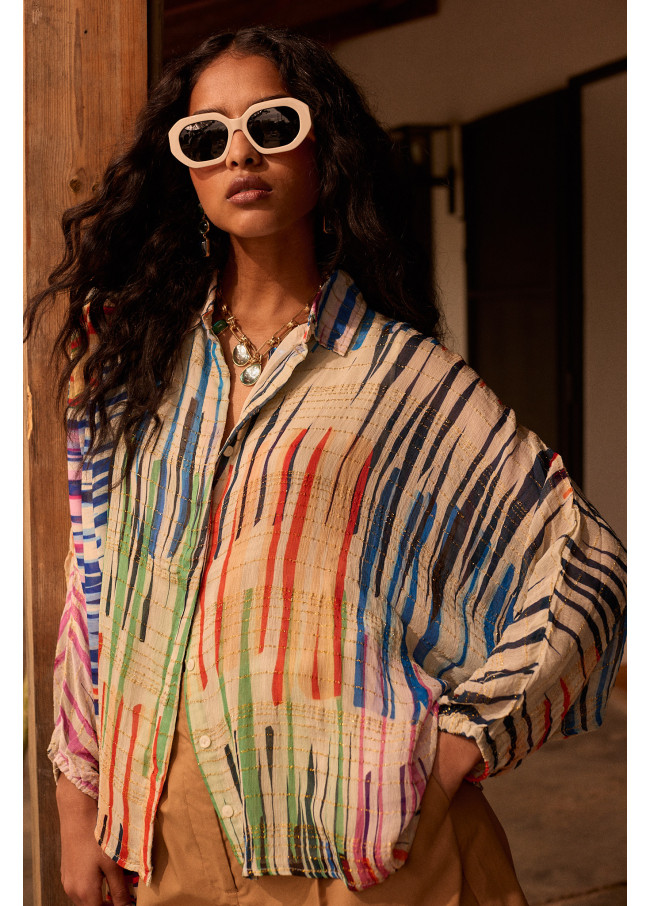 Camisa às riscas multicolor