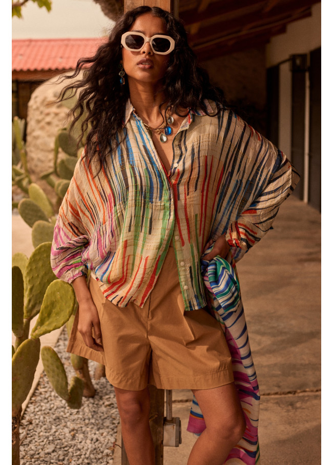 Camisa às riscas multicolor