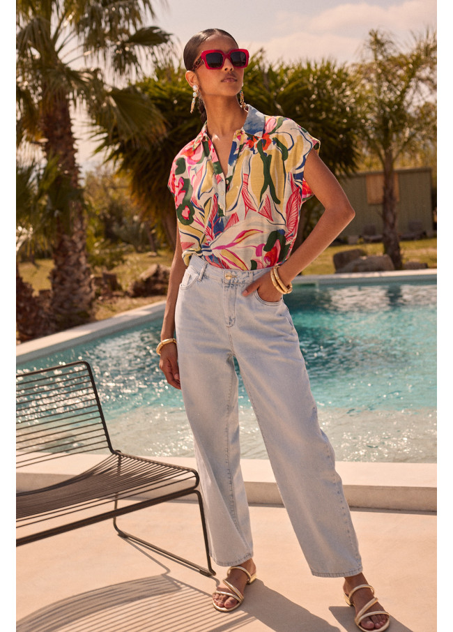 Blusa cuello camisero estampado floral