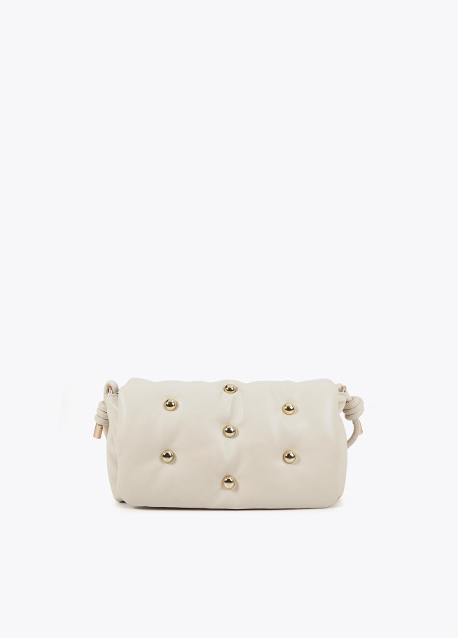 Quilted faux leather crossbody bag with round...